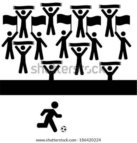 Concept vector illustration showing a man playing soccer and fans cheering in the stands