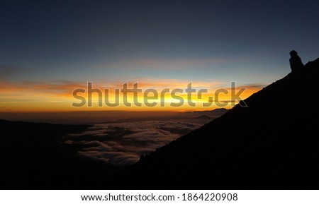 Orange Sky at Morning in Mount Semeru, Indonesia