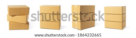 Set of Cardboard boxes stacked  package stack, Cardboard closed  blank paper pack. Online package transportation concept.clipping path.