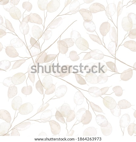 Seamless dry lunaria floral vector pattern. Watercolor winter wedding flower illustration background. Boho design printable template, minimal botanical rustic textile decoration Royalty-Free Stock Photo #1864263973