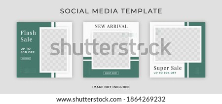 Social media template for ad. Web banner square for fashion sale. Design with green color.