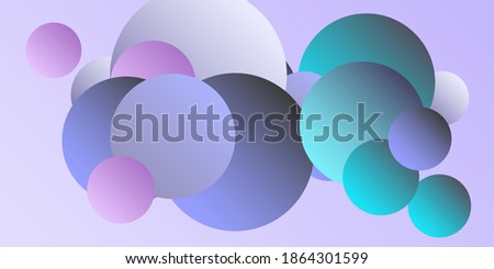 Trendy abstract business card with gradients of balls shapes on background.  Multicolored balls for design 3D illustration.  Magazine style. Vector clip art.