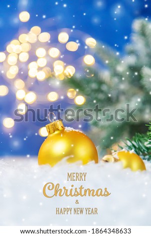 Christmas background greeting card with beautiful decor. Selective focus.