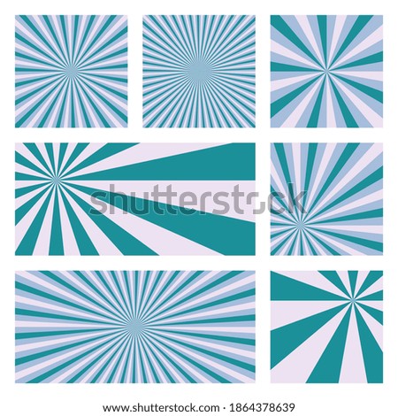 Artistic sunburst background collection. Abstract covers with radial rays. Classy vector illustration.