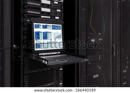 financial information show on the server computer display. Royalty-Free Stock Photo #186440189