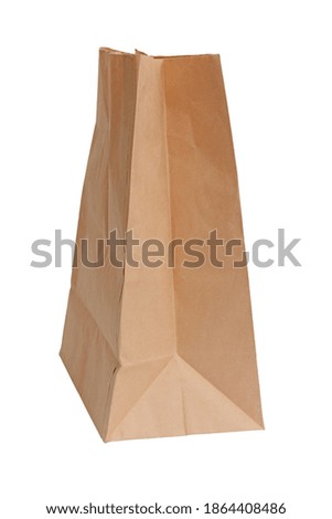 Open craft paper bag for lunch and other products. Isolated on a white background