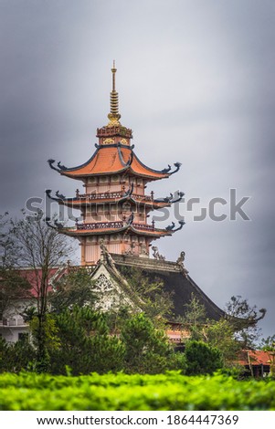 view of " Buu Minh " pagoda, Gia Lai, Vietnam. Royalty high-quality free stock image landscape of pagoda in Vietnam. Religious and landscape concept