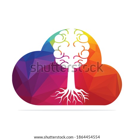 Brain tree roots concept design. Tree growing in the shape of a human brain and cloud.