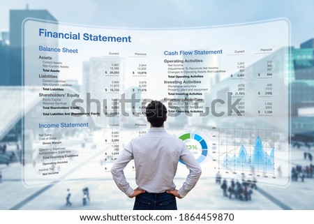 Consulting auditor analyzing Financial Report with Balance Sheet, Income Statement and Cash Flow information. Consultant auditing corporate finance and accounting. Business and operations management Royalty-Free Stock Photo #1864459870