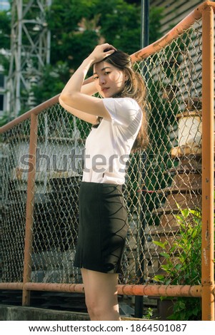 thai adult student university uniform beautiful girl smile and relax