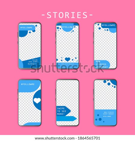 Story frame template social media business vector illustration in blue color. Trendy abstract photo frame blank stories template