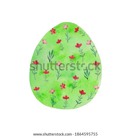 Easter green egg with flowers isolated on white background