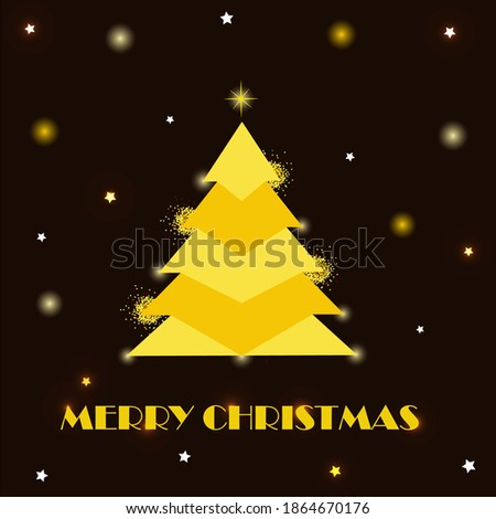 Vector illustration of Merry Christmas tree gold and black colors place for greeting card, poster, wrapping paper, decoration, tags, packaging or design. EPS10
