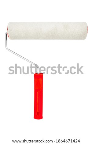 Paint roller with red handle isolated on white background, clipping paths included