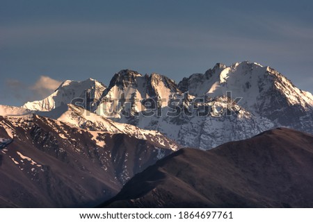 Snow ridges in the Alamedin gorge, Kyrgyzstan, Selective focus