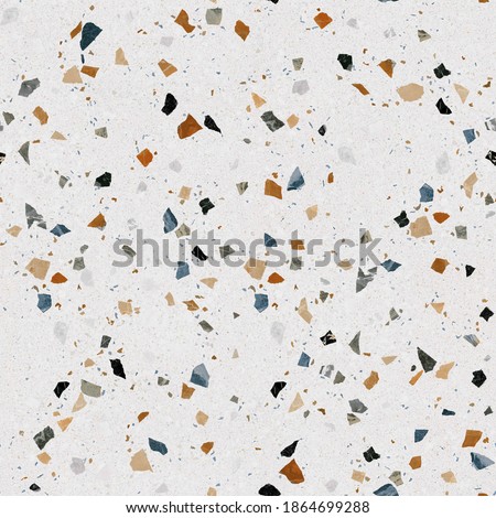 Terrazzo marble flooring seamless texture. Natural stones, granite, marble, quartz, limestone, concrete. Beige background with colored chips. Royalty-Free Stock Photo #1864699288