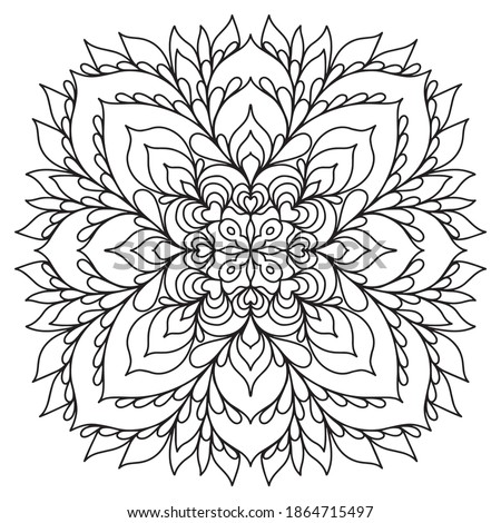 Easy mandala like flower or star, basic and simple mandalas coloring book for adults, seniors, and beginner. Digital drawing. Floral. Flower. Oriental. Book Page. Vector.