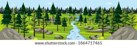 Nature park with river landscape panorama scene illustration
