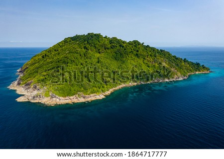 Aerial view of the beautiful tropical island of Koh Tachai in the Similan Islands, Thailand