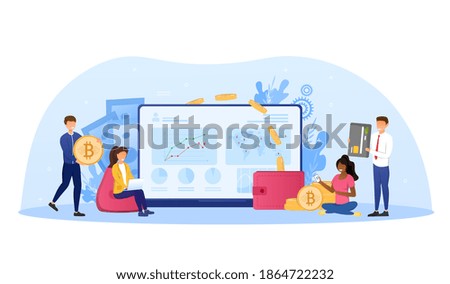 Cryptocurrency exchange. Blockchain technology, bitcoin, altcoins, cryptocurrency mining, finance, digital money market, cryptocoin wallet, crypto exchange Flat design vector illustration Royalty-Free Stock Photo #1864722232