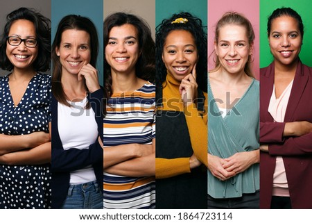 Group of 6 beautiful commercial women laughing