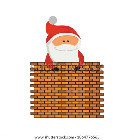 
Santa claus behind a brick wall illustration vector