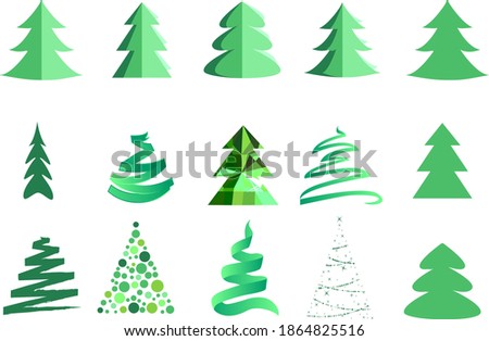Set with stylized Christmas trees isolated on white.