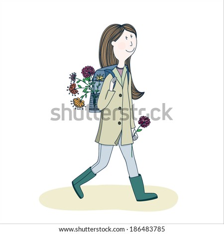 Vector illustration with cute girl with flowers