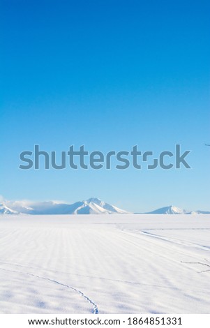 Snowfields and snowy mountains with a blue sky

