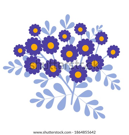 Branch of blue flower isolate on white background. Floral element. Flat design. Botanical illustration.
