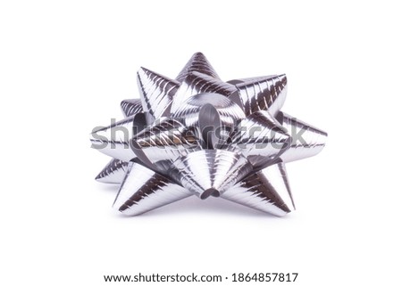 Luxury Silver ribbon isolated on white background, New year and chrismas decoration, Gift box , Clipping path