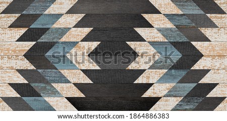 Weathered wood texture background. Seamless dark wooden wall with geometric pattern made of barn boards. 