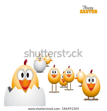 Funny Easter eggs chicks, background illustration, Happy easter card