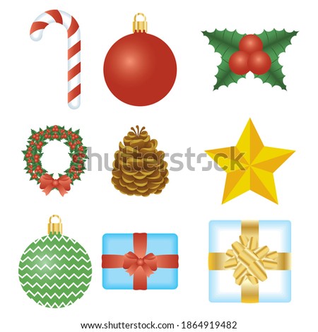 bundle of merry christmas set icons vector illustration design
