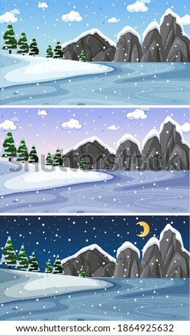 Nature landscape scene at different times of day illustration