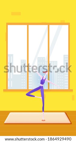 Vector illustration of fashion girls practicing yoga at home