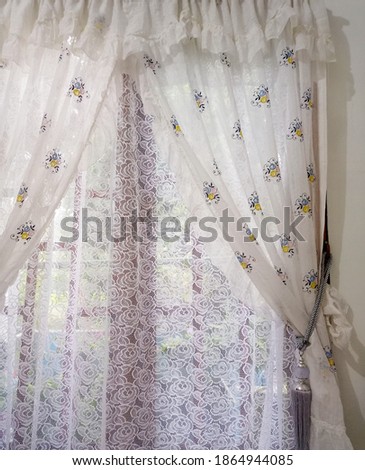Windows with white curtain stock photo