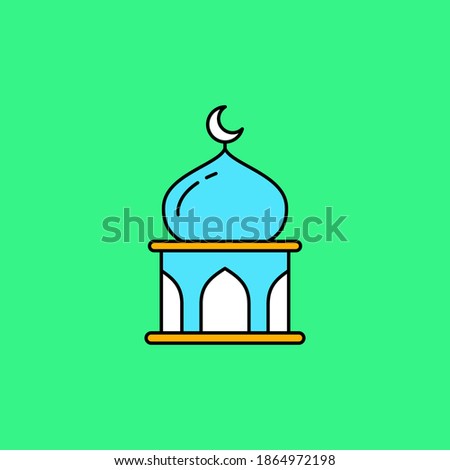 Simple mosque vector illustration isolated on green background. Linear color style of mosque icon