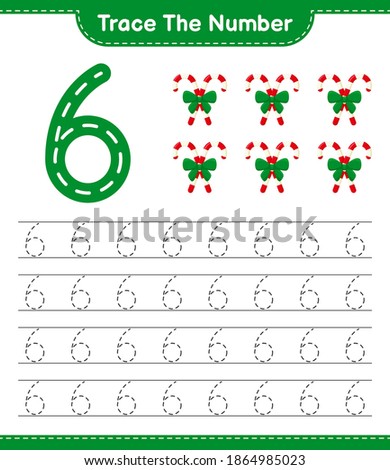 Trace the number. Tracing number with Candy Canes. Educational children game, printable worksheet, vector illustration