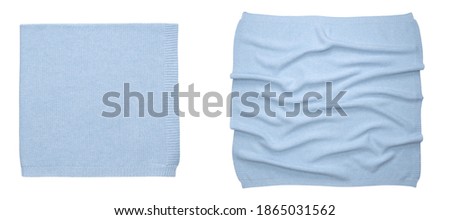 Baby blue blanket newborn isolated on white background. Top view Royalty-Free Stock Photo #1865031562