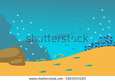 under the sea vector background, Tropical sea natural background. Landscape of marine life - Island in the ocean and underwater world with different animals. Low polygon style flat illustrations