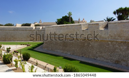 Fortress wall and Howard gardens of Mdina citadel. Malta.