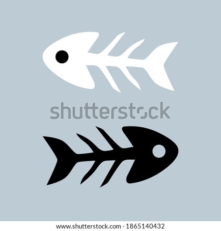 Fish bone icon. Black fishbone symbols on a white background. Vector illustrations in flat design. Fish bone or fishbone skeleton flat vector icon for wildlife apps and websites.