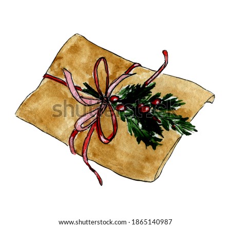 Watercolor gift wrapped in paper