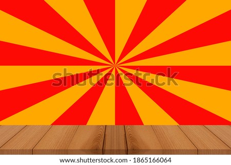 yellow sun rays and wood for product display, illustration yellow sunburst background