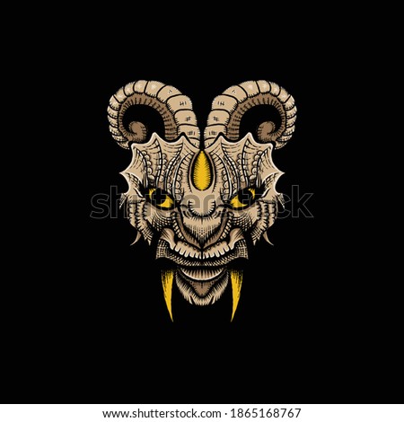horned dragon head illustration, suitable for t shirt design.