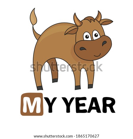 Cute cartoon bull. Baby bull, symbol of 2021 for print My year