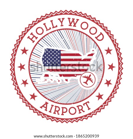Hollywood Airport stamp. Airport logo vector illustration. Fort Lauderdale aeroport with country flag.