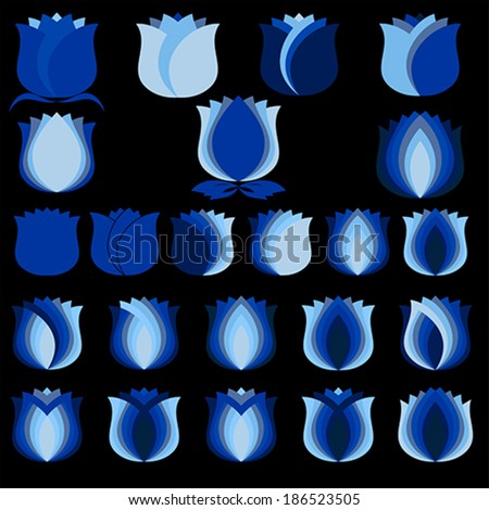 blue tulip, Flower symbol Set, vector