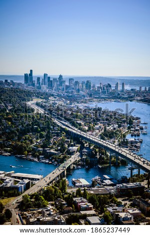 Aerial view of Seattle cityscape, Washington, United States